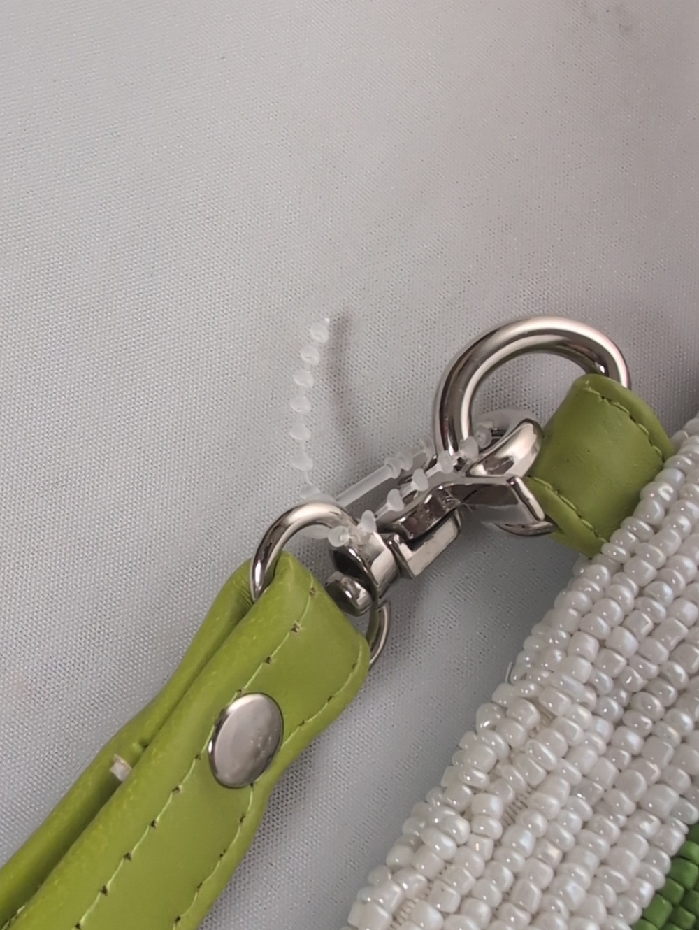 House of Harlow 1960 Hand Beaded Green & White Striped Wristlet Pouch - Picture 4 of 10